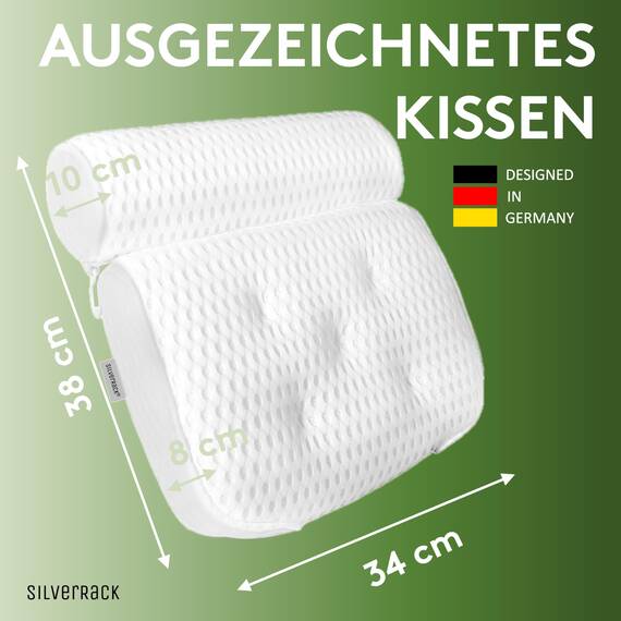 SilverRack Badewannenkissen MEDIUM-WEICH [Weiß 4D] - Nackenkissen für Badewanne mit Saugnäpfen als Badewannen-Zubehör - Kissen für Badewanne - Badekissen mit ergonomischer Passform