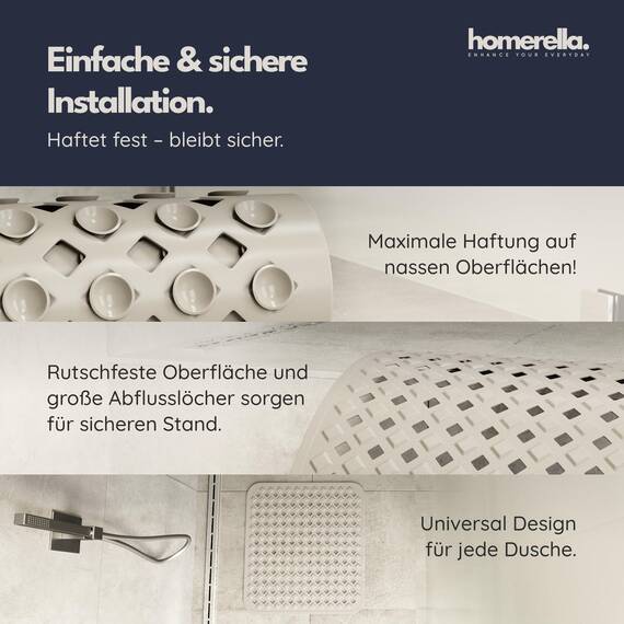 homerella© Duschmatte rutschfest 53x53cm, INKL. AUFHÄNGUNG, Antirutschmatte Dusche, schimmelresistent&waschbar, Duschwanneneinlage, Duscheinlage, Rutschmatte Dusche, Duschmatten, Badematte rutschfest