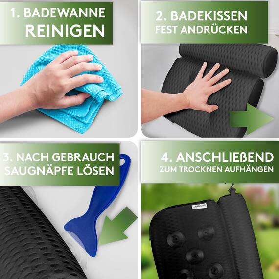 SilverRack Badewannenkissen MEDIUM-WEICH [Schwarz 4D] - Nackenkissen für Badewanne mit Saugnäpfen als Badewannen-Zubehör - Kissen für Badewanne - Badekissen mit ergonomischer Passform