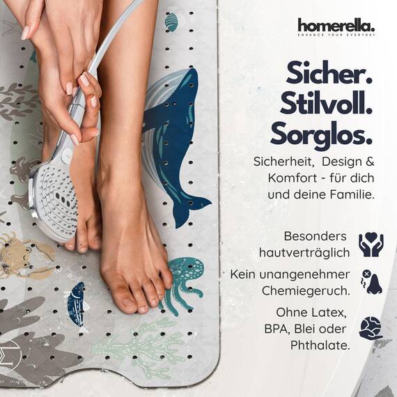 homerella® Badewannenmatte rutschfest 100x40cm, INKL. Haken, rutschfeste Badematte BPA frei, Duschmatte rutschfest, Antirutschmatte Badewanne Baby, Rutschmatte Badewanne Kinder, schimmelresistent