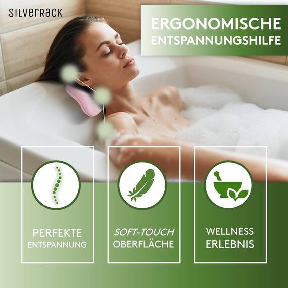 SilverRack Premium Badewannenkissen Pink - Badekissen für Badewanne - Kissen Badewanne mit Saugnäpfen - Nackenkissen als Nacken- & Whirlpool Kopfstütze - Badewannen Zubehör - Bath Pillow Spa