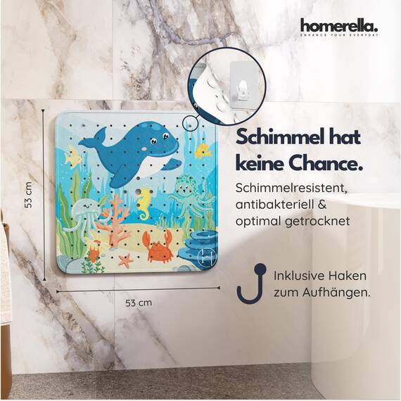 homerella© Duschmatte rutschfest 53x53cm, INKL. AUFHÄNGUNG, Antirutschmatte Dusche, schimmelresistent&waschbar, Duschwanneneinlage, Duscheinlage, Rutschmatte Dusche, Duschmatten, Badematte rutschfest
