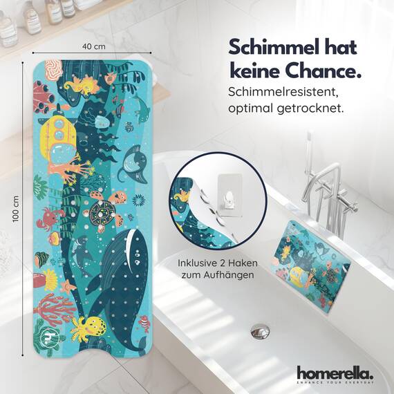 homerella® Kinder Badewannenmatte rutschfest 100x40cm, INKL. Haken, rutschfeste Badematte BPA frei, Duschmatte rutschfest, Antirutschmatte Badewanne Baby, Rutschmatte Badewanne, schimmelresistent