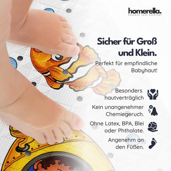 homerella® Kinder Badewannenmatte rutschfest 100x40cm, INKL. Haken, rutschfeste Badematte BPA frei, Duschmatte rutschfest, Antirutschmatte Badewanne Baby, Rutschmatte Badewanne, schimmelresistent