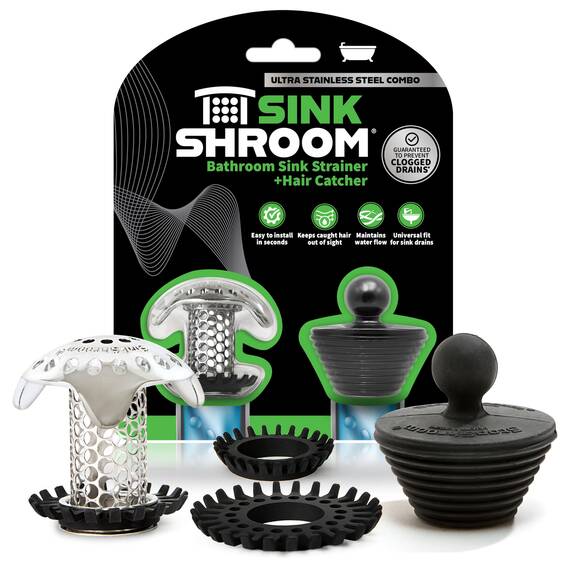 SinkShroom Ultra-revolutionärer Abflussschutz für Waschbecken, Edelstahl, Combo with Stopper