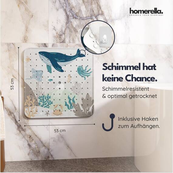 homerella© Duschmatte rutschfest 53x53cm, INKL. AUFHÄNGUNG, Antirutschmatte Dusche, schimmelresistent&waschbar, Duschwanneneinlage, Duscheinlage, Rutschmatte Dusche, Duschmatten, Badematte rutschfest