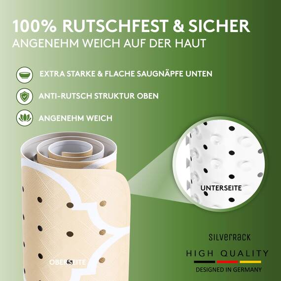 SilverRack Badewannenmatte 100x40 cm (Marokko Motiv Beige Vanilla) - Antirutschmatte Badewanne BPA frei für Kinder und Babys - Duschmatte schimmelresistent & maschinenwaschbar - Boho Badematte