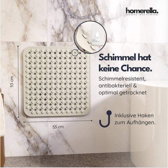 homerella© Duschmatte rutschfest 53x53cm, INKL. AUFHÄNGUNG, Antirutschmatte Dusche, schimmelresistent&waschbar, Duschwanneneinlage, Duscheinlage, Rutschmatte Dusche, Duschmatten, Badematte rutschfest