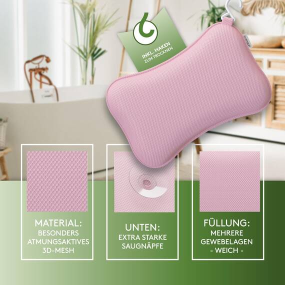 SilverRack Premium Badewannenkissen Pink - Badekissen für Badewanne - Kissen Badewanne mit Saugnäpfen - Nackenkissen als Nacken- & Whirlpool Kopfstütze - Badewannen Zubehör - Bath Pillow Spa
