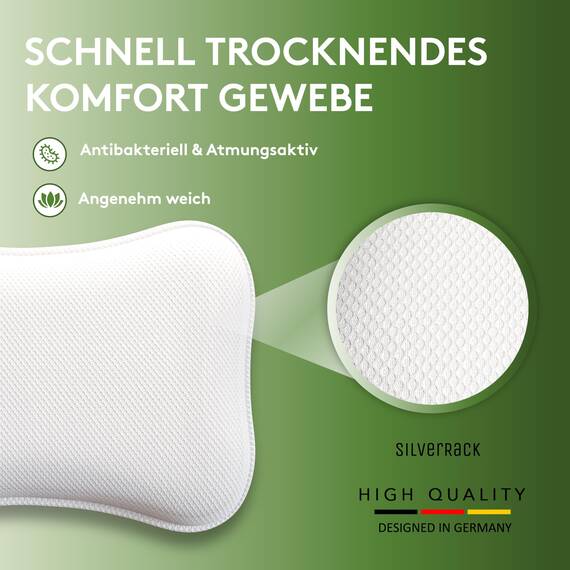 SilverRack Premium Badewannenkissen Weiß - Badekissen für Badewanne - Kissen Badewanne mit Saugnäpfen - Nackenkissen als Nacken- & Whirlpool Kopfstütze - Badewannen Zubehör - Bath Pillow Spa