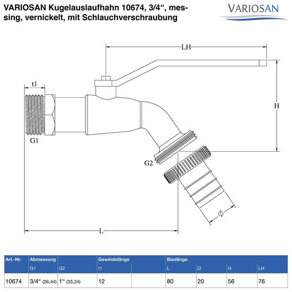 VARIOSAN IBC Auslaufhahn 11299, 3/4", matt, verchromt