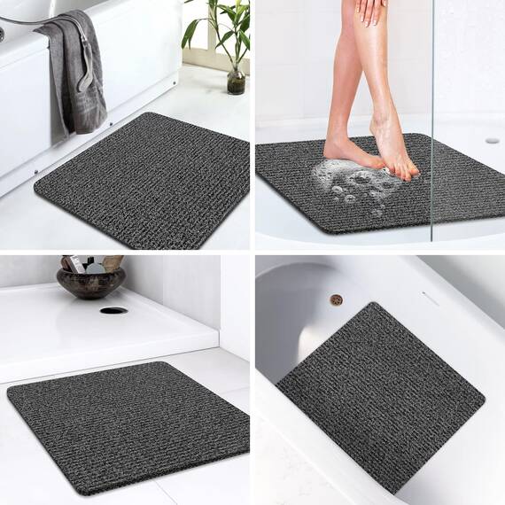 LuxStep Duschmatte, Badewannenmatte, 61 x 61 cm, rutschfeste Badematte mit Ablauf, schnell trocknende PVC-Luffa-Badematte für Badewanne, Dusche, Badezimmer (phthalatfrei, schwarz)