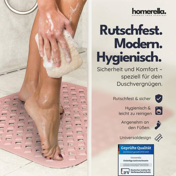 Homerella® Duschmatte rutschfest - 100% BPA frei - Inkl. 2 Haken zum Aufhängen 53x53cm - Antirutschmatte Dusche hautsensitiv & schimmelresistent - Duscheinlage maschinenwaschbar