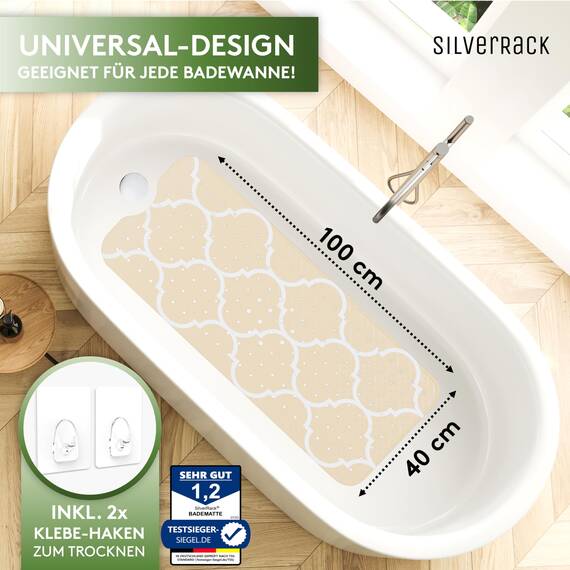 SilverRack Badewannenmatte 100x40 cm (Marokko Motiv Beige Vanilla) - Antirutschmatte Badewanne BPA frei für Kinder und Babys - Duschmatte schimmelresistent & maschinenwaschbar - Boho Badematte
