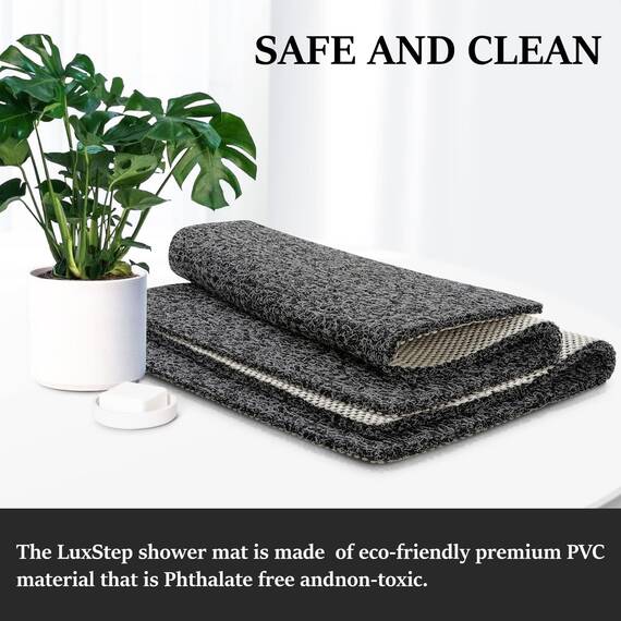LuxStep Duschmatte, Badewannenmatte, 61 x 61 cm, rutschfeste Badematte mit Ablauf, schnell trocknende PVC-Luffa-Badematte für Badewanne, Dusche, Badezimmer (phthalatfrei, schwarz)