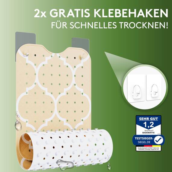 SilverRack Badewannenmatte 100x40 cm (Marokko Motiv Beige Vanilla) - Antirutschmatte Badewanne BPA frei für Kinder und Babys - Duschmatte schimmelresistent & maschinenwaschbar - Boho Badematte