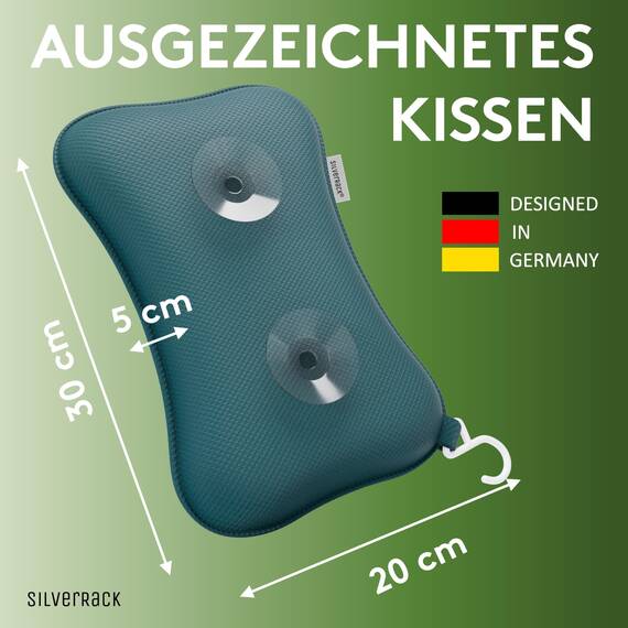 SilverRack Premium Badewannenkissen Petrol - Badekissen für Badewanne - Kissen Badewanne mit Saugnäpfen - Nackenkissen als Nacken- & Whirlpool Kopfstütze - Badewannen Zubehör - Bath Pillow Spa
