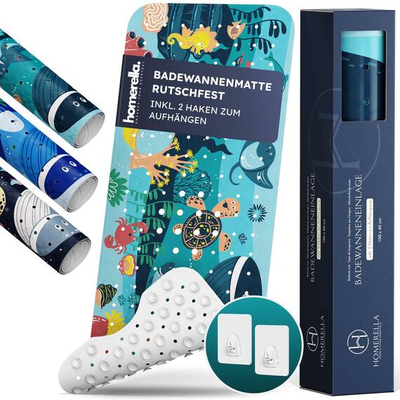 homerella® Kinder Badewannenmatte rutschfest 100x40cm, INKL. Haken, rutschfeste Badematte BPA frei, Duschmatte rutschfest, Antirutschmatte Badewanne Baby, Rutschmatte Badewanne, schimmelresistent