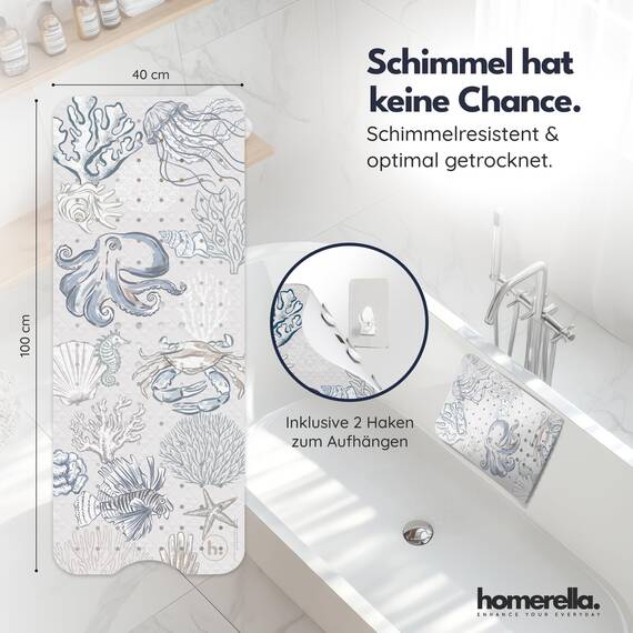 homerella® Badewannenmatte rutschfest 100x40cm, INKL. Haken, rutschfeste Badematte BPA frei, Duschmatte rutschfest, Antirutschmatte Badewanne Baby, Rutschmatte Badewanne Kinder, schimmelresistent