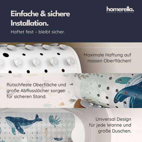 homerella® Badewannenmatte rutschfest 100x40cm, INKL. Haken, rutschfeste Badematte BPA frei, Duschmatte rutschfest, Antirutschmatte Badewanne Baby, Rutschmatte Badewanne Kinder, schimmelresistent