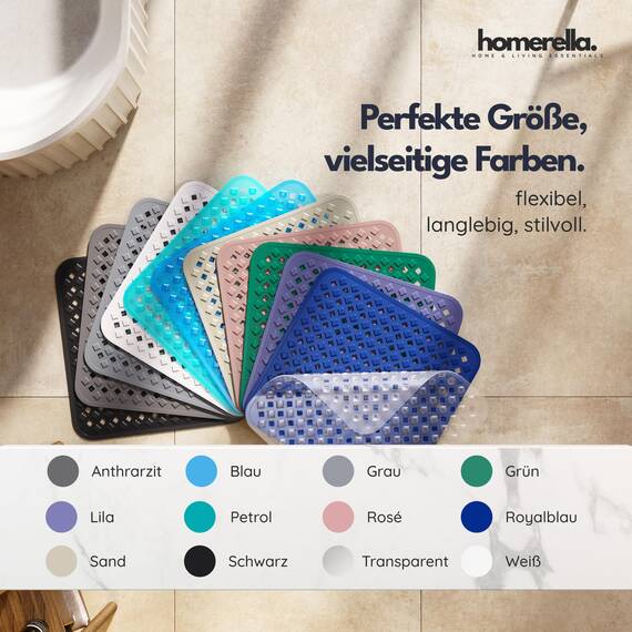 homerella© Duschmatte rutschfest 53x53cm, INKL. AUFHÄNGUNG, Antirutschmatte Dusche, schimmelresistent&waschbar, Duschwanneneinlage, Duscheinlage, Rutschmatte Dusche, Duschmatten, Badematte rutschfest