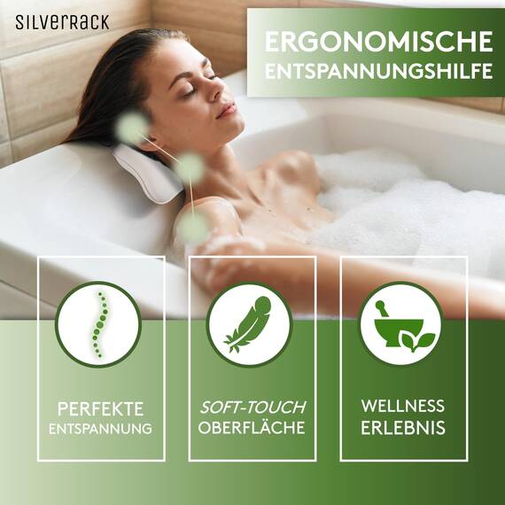 SilverRack Premium Badewannenkissen Weiß - Badekissen für Badewanne - Kissen Badewanne mit Saugnäpfen - Nackenkissen als Nacken- & Whirlpool Kopfstütze - Badewannen Zubehör - Bath Pillow Spa