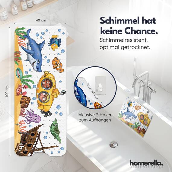 homerella® Kinder Badewannenmatte rutschfest 100x40cm, INKL. Haken, rutschfeste Badematte BPA frei, Duschmatte rutschfest, Antirutschmatte Badewanne Baby, Rutschmatte Badewanne, schimmelresistent