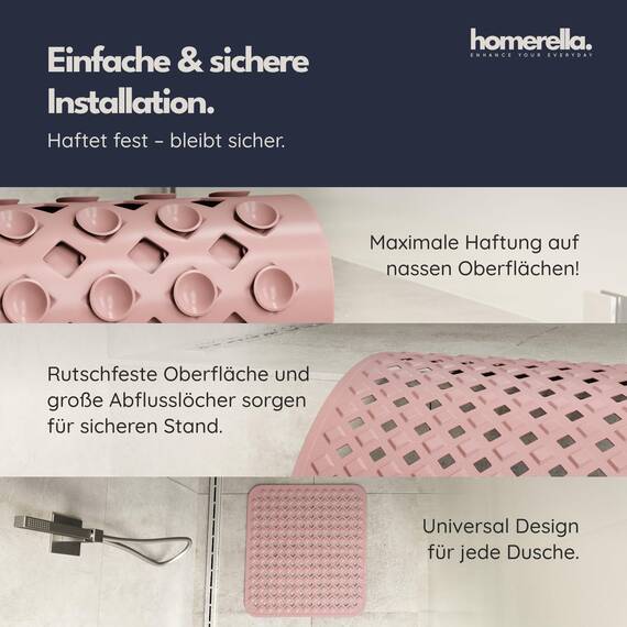 Homerella® Duschmatte rutschfest - 100% BPA frei - Inkl. 2 Haken zum Aufhängen 53x53cm - Antirutschmatte Dusche hautsensitiv & schimmelresistent - Duscheinlage maschinenwaschbar