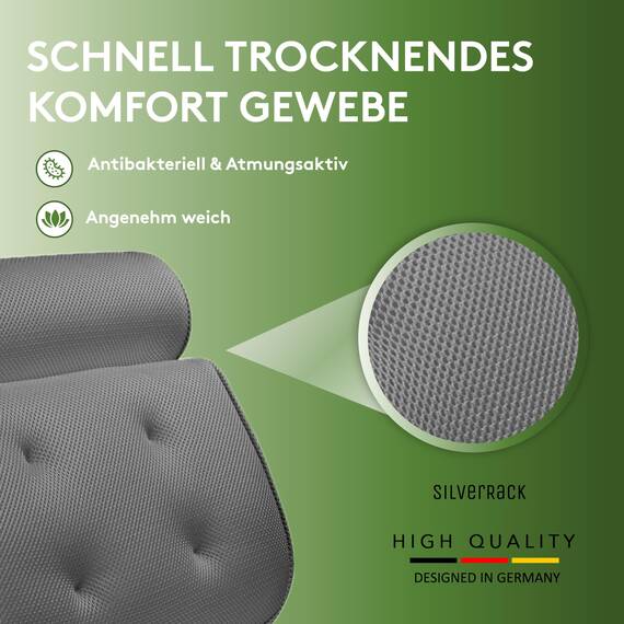SilverRack Badewannenkissen MEDIUM-WEICH [Grau 3D] - Nackenkissen für Badewanne mit Saugnäpfen als Badewannen-Zubehör - Kissen für Badewanne - Badekissen mit ergonomischer Passform