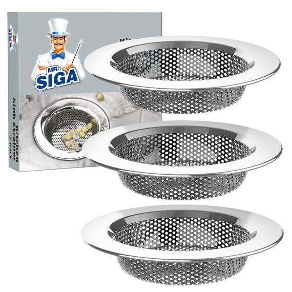 MR.SIGA Küchenspülbecken-Sieb, Edelstahl-Ablaufsieb, spülmaschinenfest, Außendurchmesser 11,2 cm/4,4 Zoll, Innendurchmesser 7,6 cm/3 Zoll, 3er-Pack