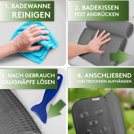 SilverRack Badewannenkissen MEDIUM-WEICH [Grau 4D] - Nackenkissen für Badewanne mit Saugnäpfen als Badewannen-Zubehör - Kissen für Badewanne - Badekissen mit ergonomischer Passform
