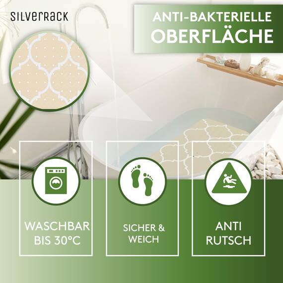 SilverRack Badewannenmatte 100x40 cm (Marokko Motiv Beige Vanilla) - Antirutschmatte Badewanne BPA frei für Kinder und Babys - Duschmatte schimmelresistent & maschinenwaschbar - Boho Badematte