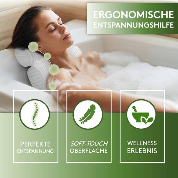 SilverRack Badewannenkissen MEDIUM-WEICH [Weiß 4D] - Nackenkissen für Badewanne mit Saugnäpfen als Badewannen-Zubehör - Kissen für Badewanne - Badekissen mit ergonomischer Passform