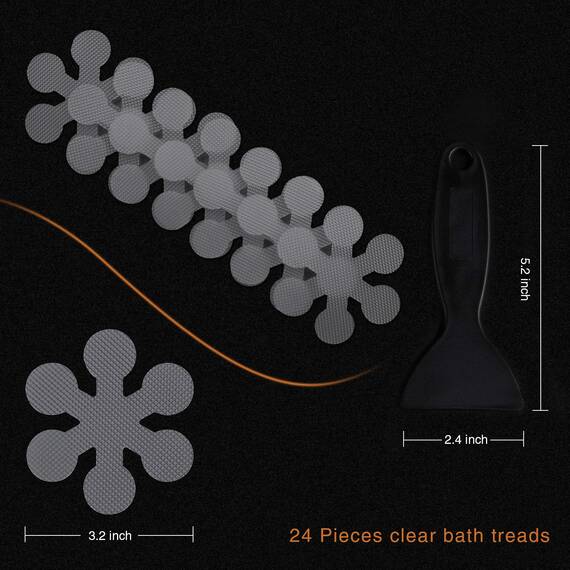 Secopad Anti-Rutsch Aufkleber 24 STK Sicherheitsstreifen für Badewanne, Klebende Sticker mit Premium Schaber für Badewanne, Dusche, Treppe (Grau)