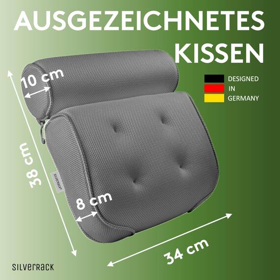 SilverRack Badewannenkissen MEDIUM-WEICH [Grau 3D] - Nackenkissen für Badewanne mit Saugnäpfen als Badewannen-Zubehör - Kissen für Badewanne - Badekissen mit ergonomischer Passform
