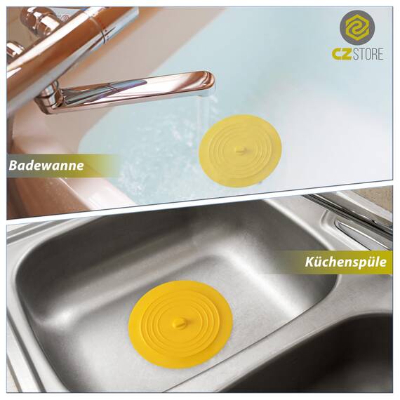 CZ Store Silikon-Abflussstopfen | 15 cm Flexibel & wasserdicht - Universal-Abdeckung für Edelstahl-Küchenspüle, Keramik-Badewanne, Toilette, Waschbecken, Dusche - Grau (Weiß/Grau/Gelb)