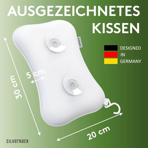 SilverRack Premium Badewannenkissen Weiß - Badekissen für Badewanne - Kissen Badewanne mit Saugnäpfen - Nackenkissen als Nacken- & Whirlpool Kopfstütze - Badewannen Zubehör - Bath Pillow Spa