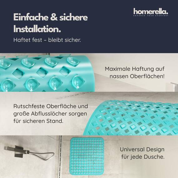 homerella© Duschmatte rutschfest 53x53cm, INKL. AUFHÄNGUNG, Antirutschmatte Dusche, schimmelresistent&waschbar, Duschwanneneinlage, Duscheinlage, Rutschmatte Dusche, Duschmatten, Badematte rutschfest