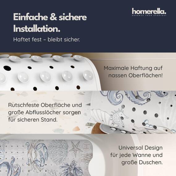 homerella® Badewannenmatte rutschfest 100x40cm, INKL. Haken, rutschfeste Badematte BPA frei, Duschmatte rutschfest, Antirutschmatte Badewanne Baby, Rutschmatte Badewanne Kinder, schimmelresistent
