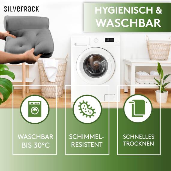 SilverRack Badewannenkissen MEDIUM-WEICH [Grau 3D] - Nackenkissen für Badewanne mit Saugnäpfen als Badewannen-Zubehör - Kissen für Badewanne - Badekissen mit ergonomischer Passform