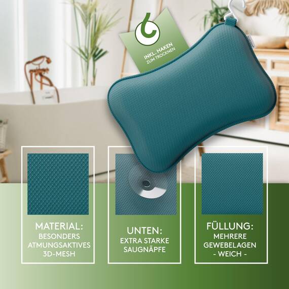 SilverRack Premium Badewannenkissen Petrol - Badekissen für Badewanne - Kissen Badewanne mit Saugnäpfen - Nackenkissen als Nacken- & Whirlpool Kopfstütze - Badewannen Zubehör - Bath Pillow Spa