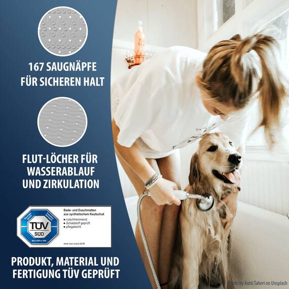 RIDDER – Badewanneneinlage Playa 38x80cm, schwarz, 100% TPE | Made in Germany Badewannenmatte aus hautfreundlichem TPE. Maschinenfeste Antirutschmatte mit Saugnäpfen & Ablauföffnungen