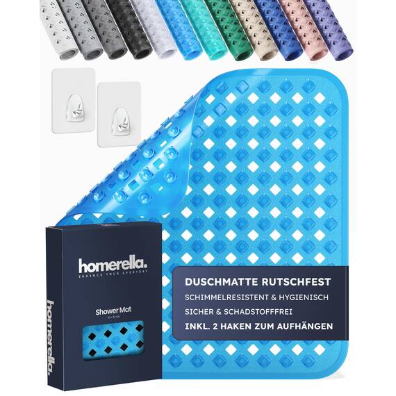 homerella© Duschmatte rutschfest 53x53cm, INKL. AUFHÄNGUNG, Antirutschmatte Dusche, schimmelresistent&waschbar, Duschwanneneinlage, Duscheinlage, Rutschmatte Dusche, Duschmatten, Badematte rutschfest