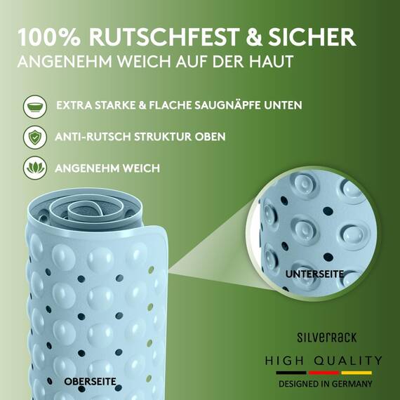 SilverRack Badewannenmatte 100x40 cm (Babyblau) - Antirutschmatte Badewanne BPA frei für Kinder und Babys - Duschmatte schimmelresistent & maschinenwaschbar - Badematte rutschfest