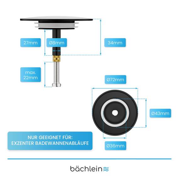 Bächlein Universal Badewannenstöpsel - Abfluss-Stopfen [PVD Schwarz]