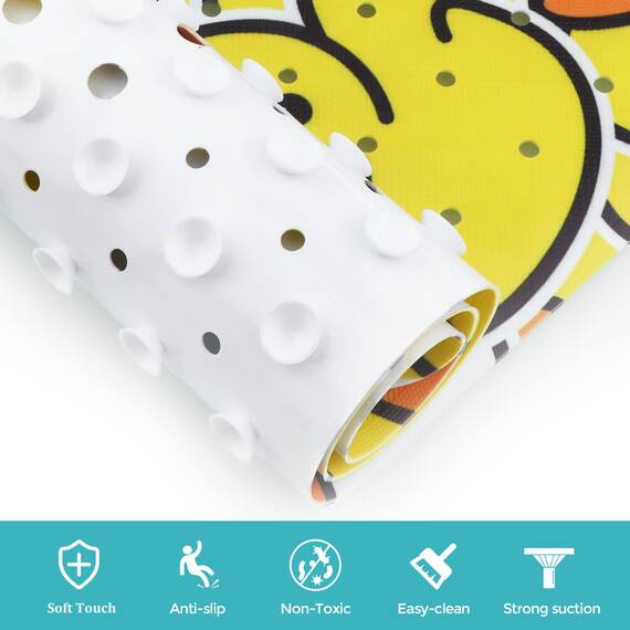 Tubozadi Badewannenmatte für Kinder, Baby, rutschfeste Duschmatte, 101,6 x 40,6 cm, extra lang, rutschfest, Badematten für Badewannenmatte mit Saugnäpfen und Abflusslöchern, gelbe Ente
