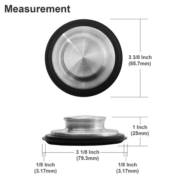 8,57 cm – Küchenspüle Stopper Edelstahl Müllentsorgungsstopfen passend für Standard-Küchenablaufgröße von 8,9 cm Durchmesser