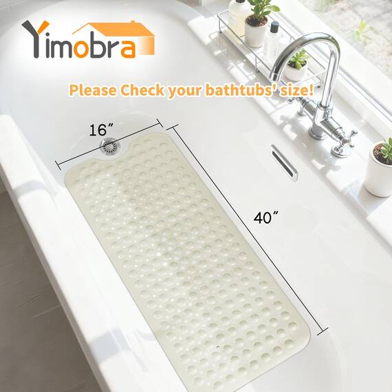 Yimobra Badewannenmatte, Extra Lang Badematte für Wanne 100 x 40 cm Anti-Rutsch mit Abflusslöchern, Saugnäpfen, Phthalatfrei, Latexfrei, BPA-frei und Maschinenwaschbar