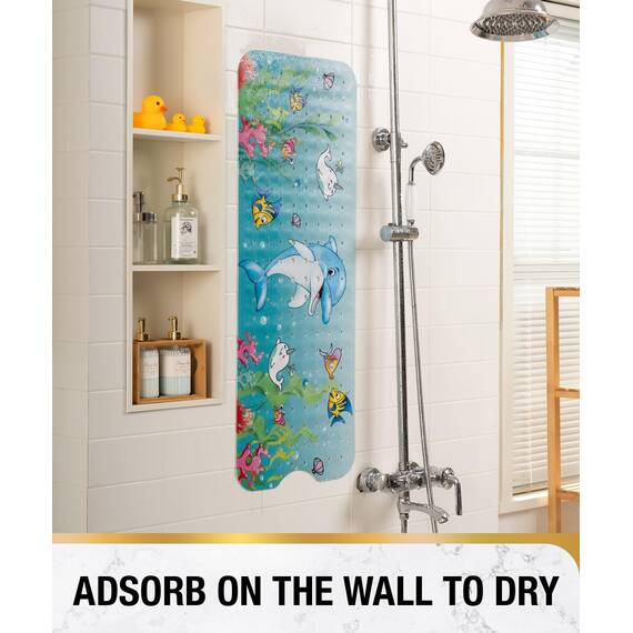 HITSLAM Badewannenmatte rutschfest Kinder, 101x40cm Extra Lange Antirutschmatte Badewanne Kinder, Duschmatte rutschfest Baby, Schimmelresistent & Maschinenwaschbar Badematte, Delfin