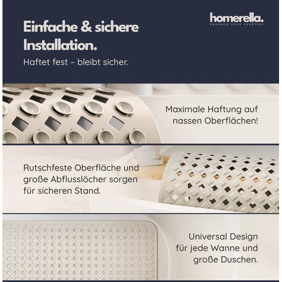 homerella® Badewannenmatte rutschfest 88x39cm, INKL. HAKEN, Rutschfeste Badematte BPA frei, Duschmatte rutschfest, Antirutschmatte Badewanne, Rutschmatte Badewanne, schimmelresistent&maschinenwaschbar